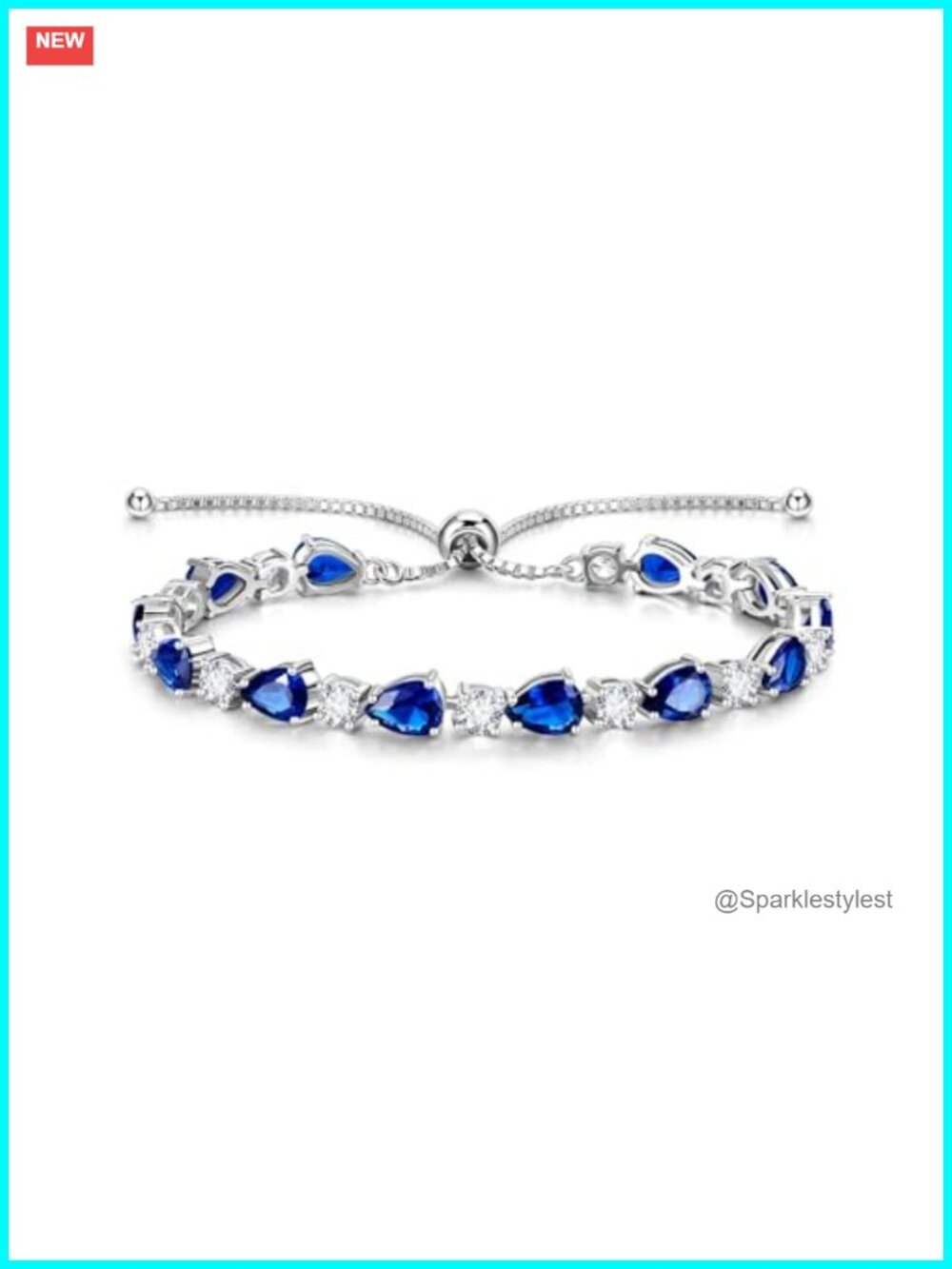 Sterling Silver Tennis Bolo Bracelet Adjustable Sapphire Birthstone Fine